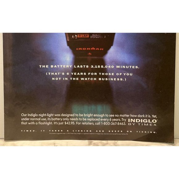 Timex Watch Print Ad Vintage 1994 Indiglo Ironman Takes a Licking Keeps Ticking - Picture 5 of 6